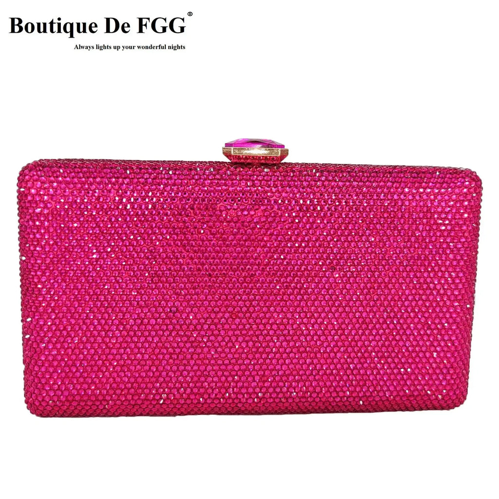 Boutique De FGG Women Black Crystal Clutch Evening Bags Wedding Bridal Rhinestone Box Handbags Party Dinner Diamond Clutch Purse