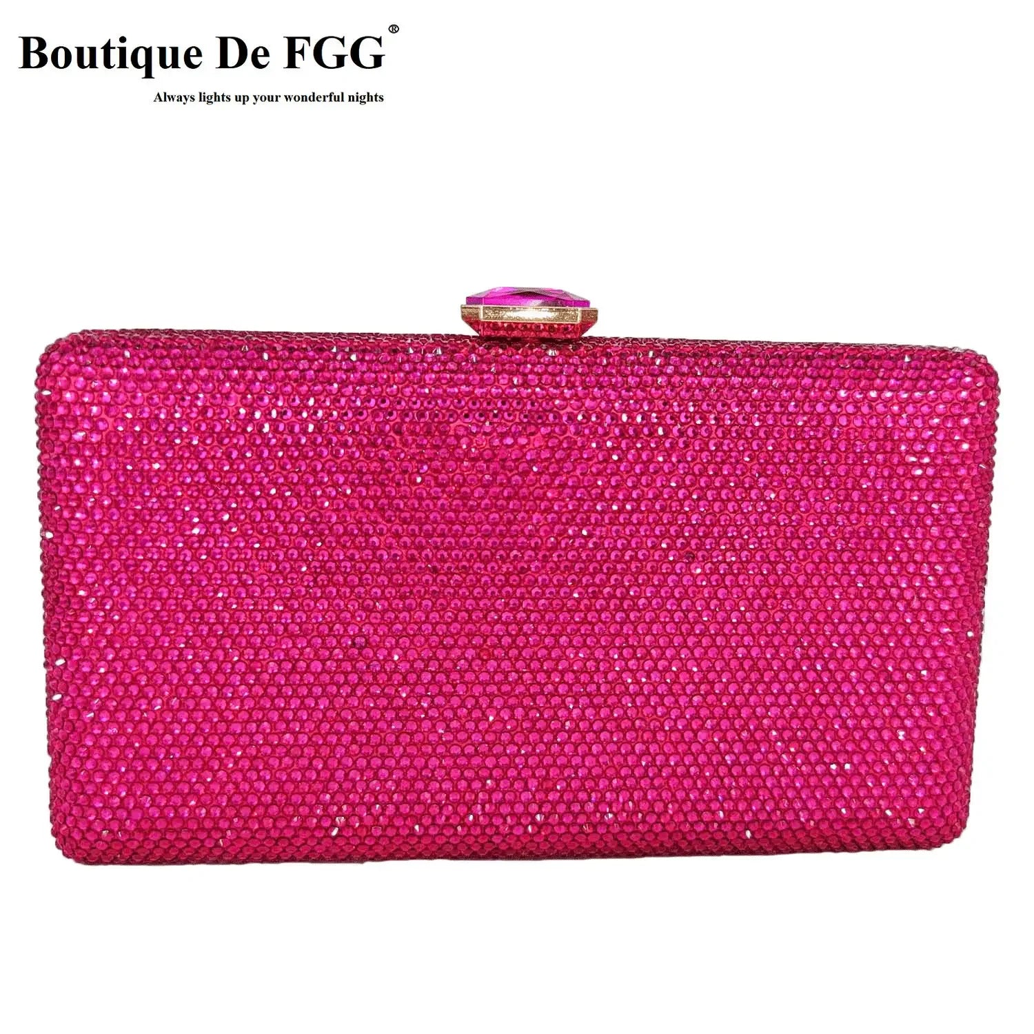 Boutique De FGG Women Black Crystal Clutch Evening Bags Wedding Bridal Rhinestone Box Handbags Party Dinner Diamond Clutch Purse