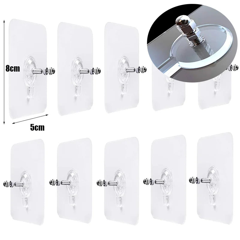 10Pcs Adhesive Nails Wall Hooks Strong Poster Screw Stickers Wall Hook Seamless Wall Hook Hangers For Kitchen Bathroom