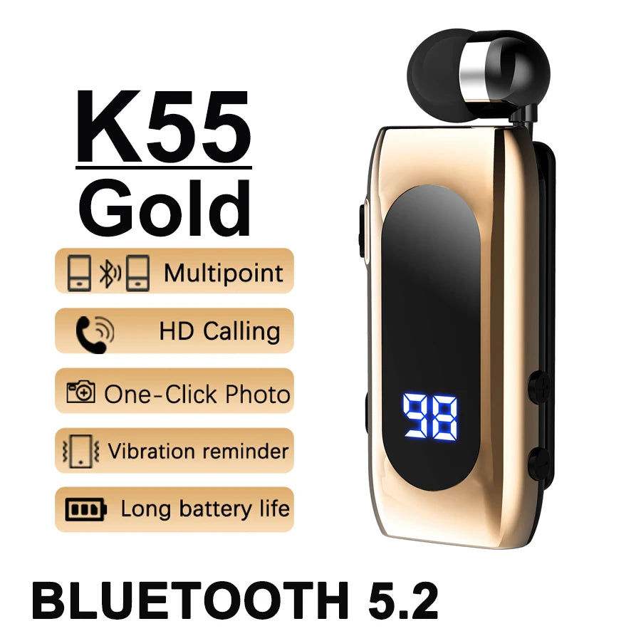 K75 Lavalier Business Headset Bluetooth 5.4 Bass Earphone HD Call Vibration Reminder+Voice Number Reporting Wireless Headphone