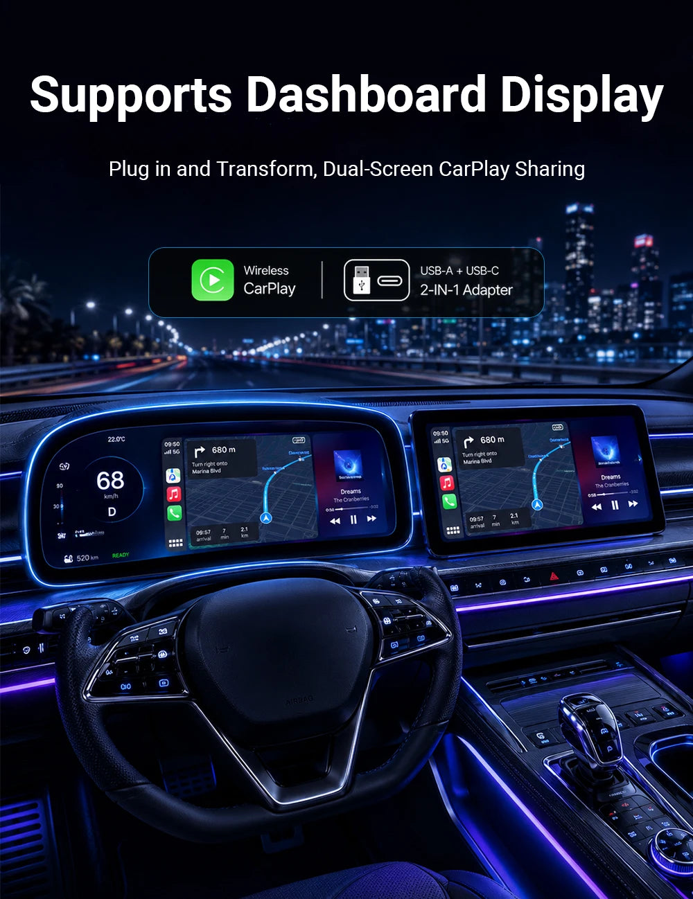 2025New Wired to Wireless Carplay Android Auto 2in1 Mini Adapter Dongle Auto Connect Plug&Play Bluetooth WiFi Universal Mini Box