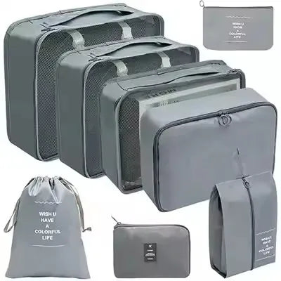 8Pcs Travel Packing Cubes Set Waterproof Luggage Organizer with Drawstring Storage Pouches for Clothes Shoes Underwear Cosmetics