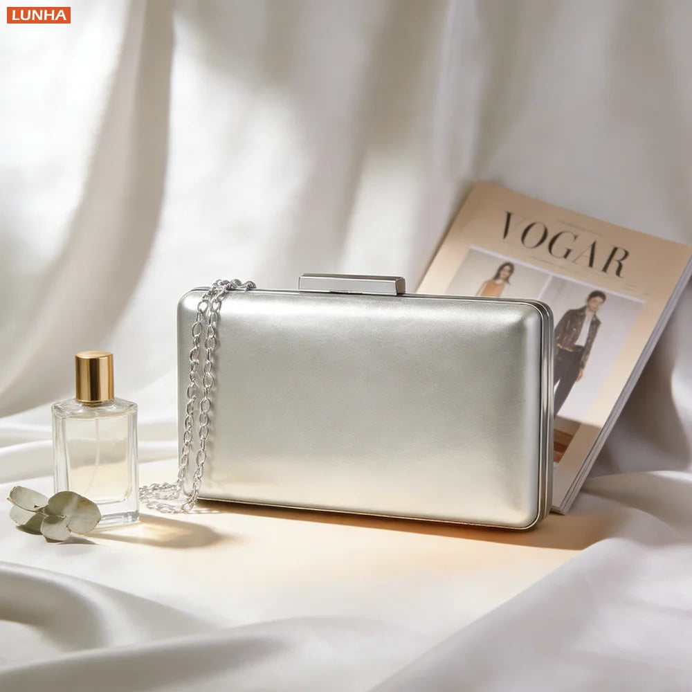 Women's Hard Case Clutch Evening Bag Elegant Shoulder Purse Luxury Design Style Wedding Party Handbag Gold Silver Nude Color