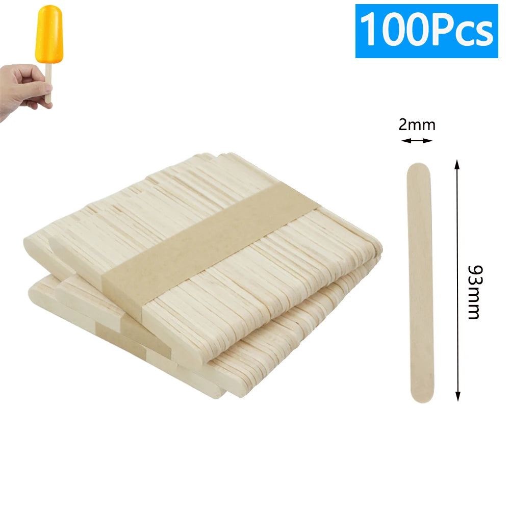 50/100/500Pcs Ice Cream Popsicle Sticks Natural Wooden Sticks Ice Cream Spoon Hand Crafts Art Ice Cream Lolly Kitchen Cake Tools