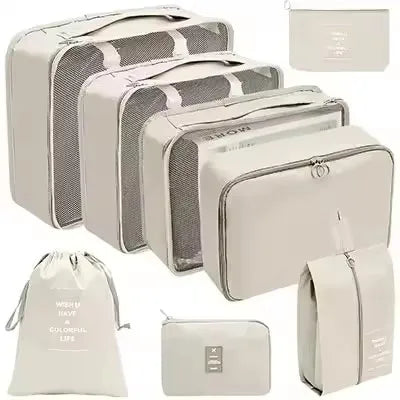 8Pcs Travel Packing Cubes Set Waterproof Luggage Organizer with Drawstring Storage Pouches for Clothes Shoes Underwear Cosmetics