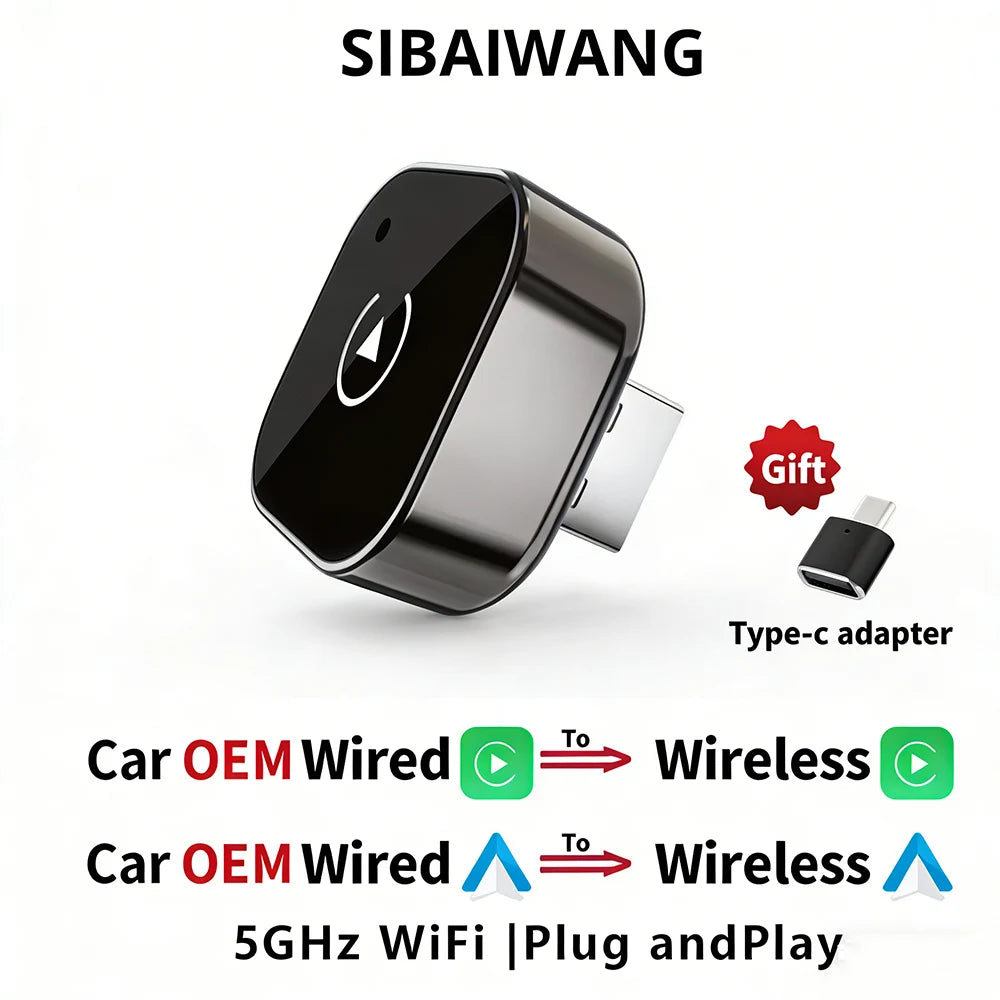 2026 New Wireless CarPlay Adapter for Apple iPhone ＆Android Auto 2 in 1, Mini USB CarPlay Dongle Wirn with Fast Stable Connectio