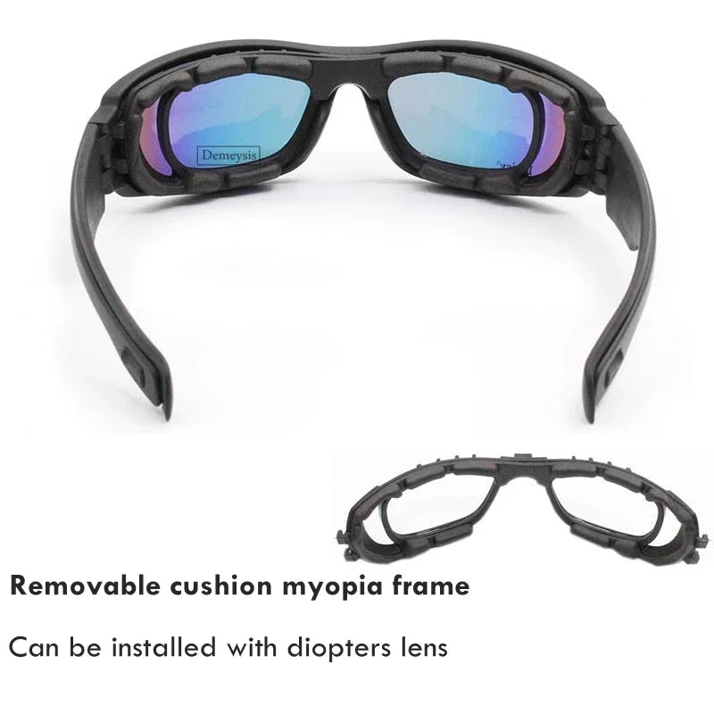Tactical Polarized Glasses Daisy C6 Outdoor CS Motorcycle Hunting Shooting Airsoft Goggles with 4 Lens Kit with Myopic Frame