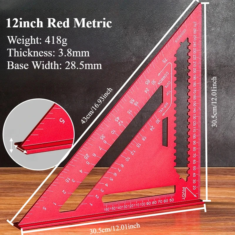 7/12 Inch Metric Aluminum Alloy Woodworking Triangle Ruler High Precision Angle Protractor Marking Gauge Carpenter Tool
