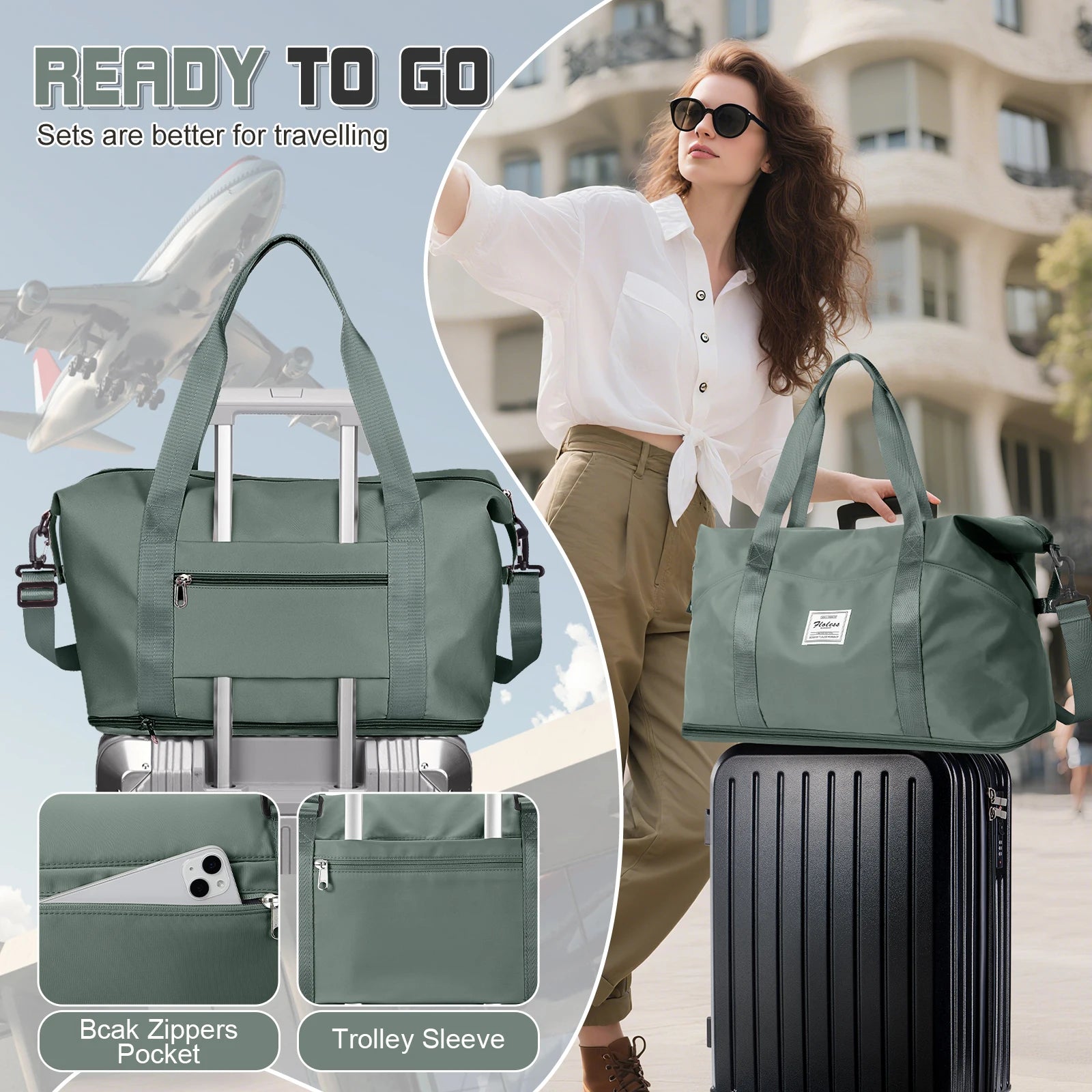 Expandable Travel Bag for Ryanair Easyjet, Hand Luggage Sport Bag Gym Bag, Large Capacity Foldable Travel Duffel Bag Weekend Bag