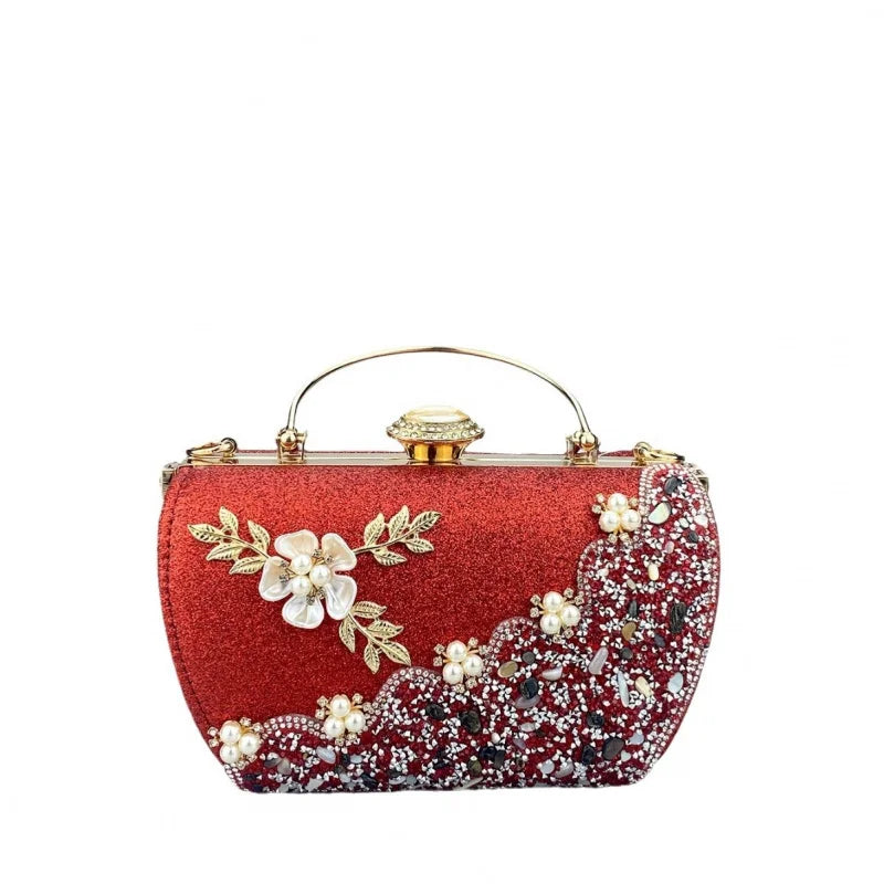 princess bag with metal rhinestone embellishments, evening party dress handbag, elegant women's handbag
