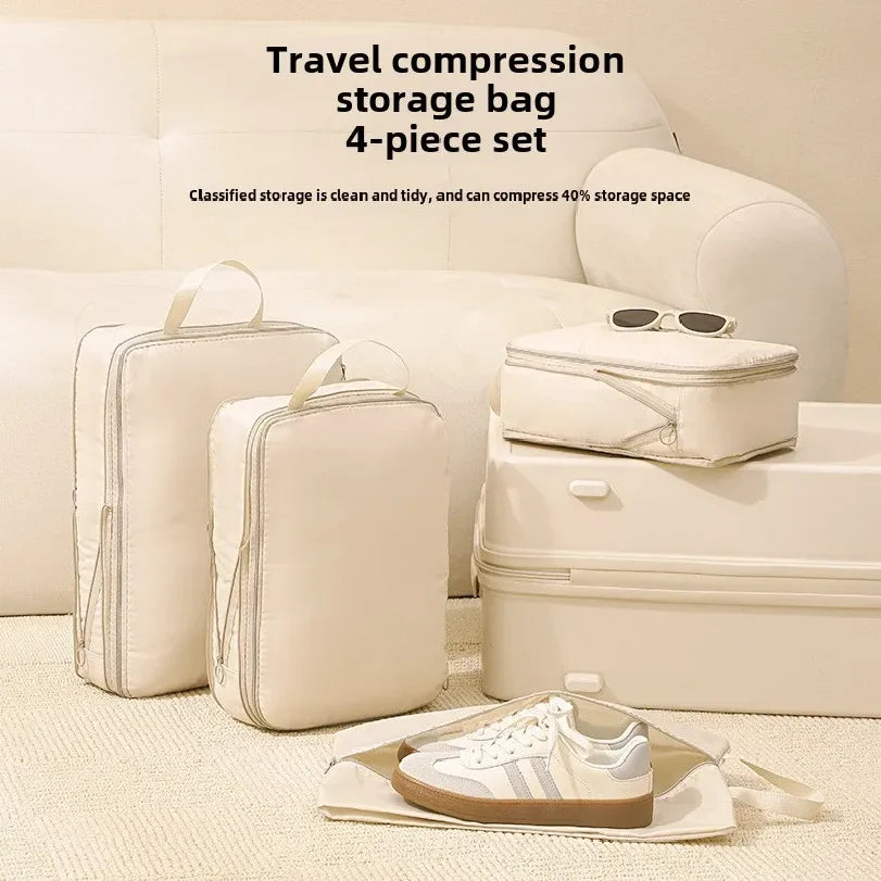 4Pcs/Set Travel Compression Packing Cubes Bag Portable Suitcase Clothes Organizers Waterproof Luggage Storage Cases Drawer Bags