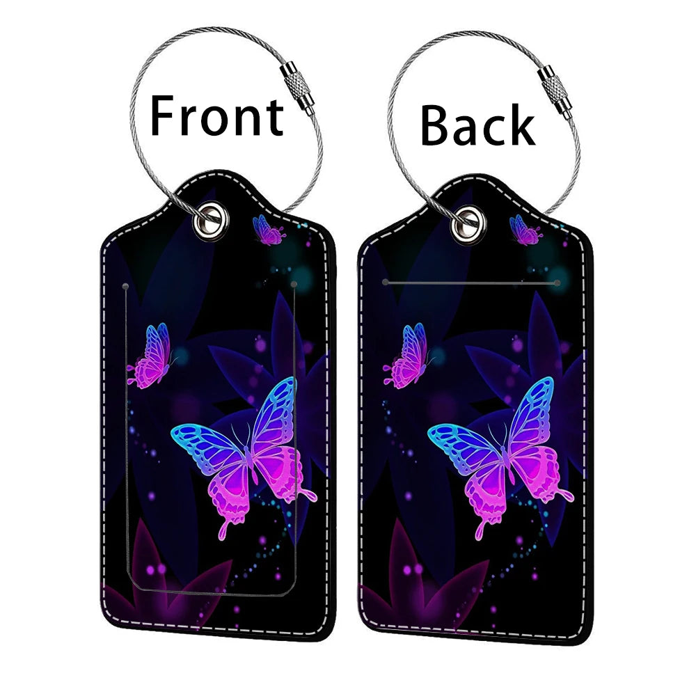 HOT SALE Tyrant butterfly Leather Business Luggage Tag Suitcase Address Label Luggage Boarding Case Label Name ID Address Clip