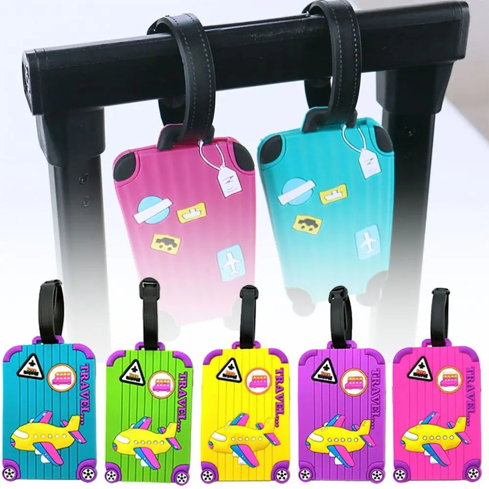 New PVC Luggage Tags Soft Silicone Cartoon Airplane Baggage Label ID Address Travel Supplies Suitcase Tags