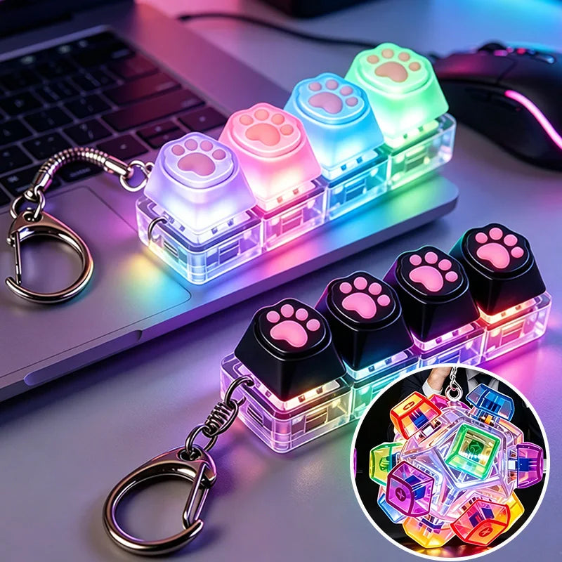  NEW Multi-choice Light Up Keyboard Keychain Crystal Clicker Fidget Toy Stress Relief Sensory Toy Portable Car Desk Decor Gift