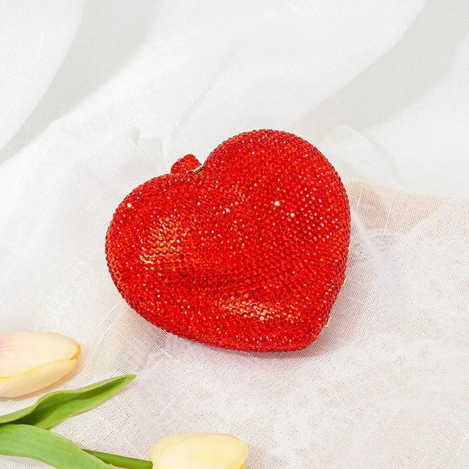 Alizekerr Heart Shaped Crystal Evening Bags Women Boutique Classy Chic Rhinestone Small Clutch Purses And Handbags Wedding Party