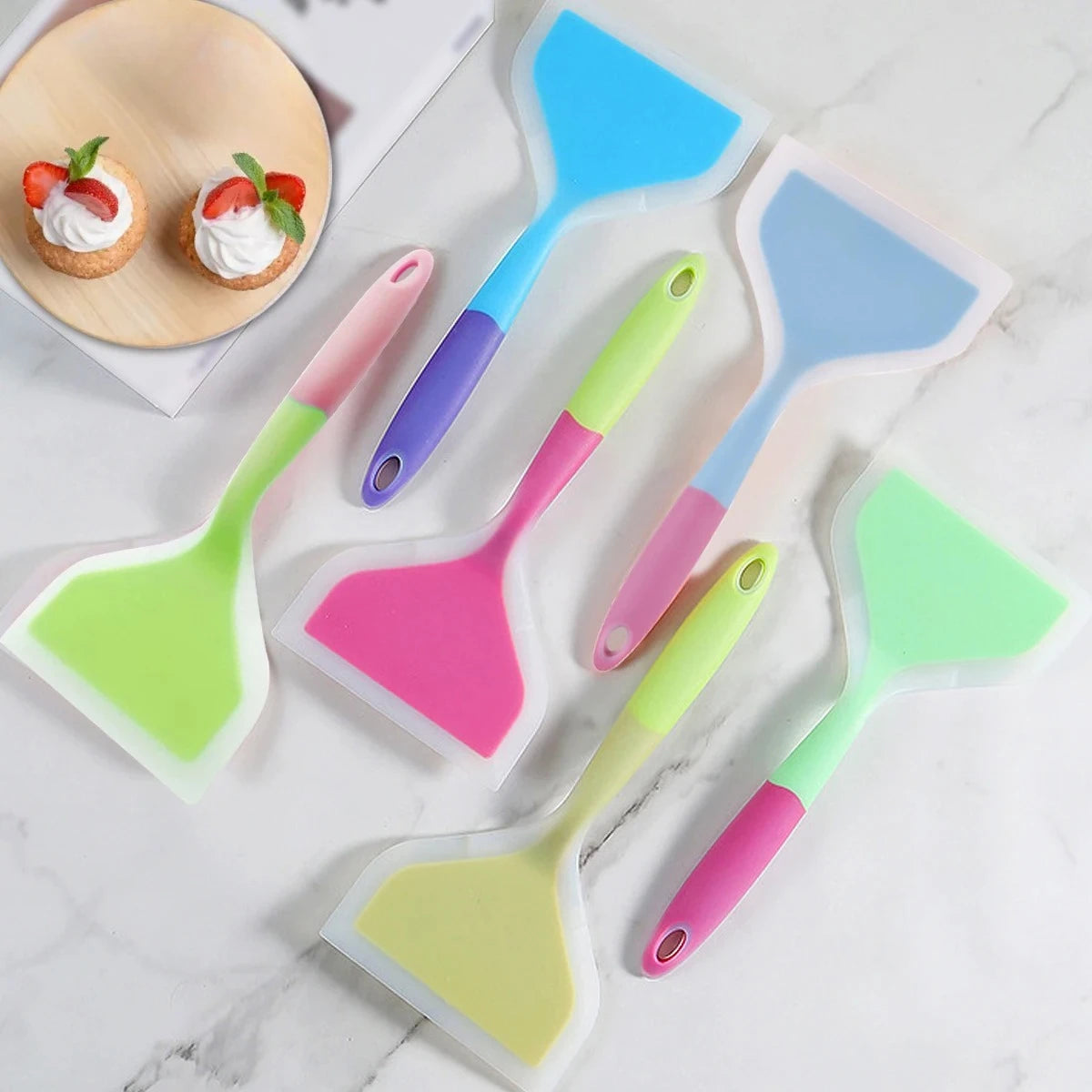 Silicone Spatula Cooking Utensils Beef Meat Egg Kitchen Scraper Wide Pizza Cooking Tools Shovel Non-stick Spatula Color Randomly