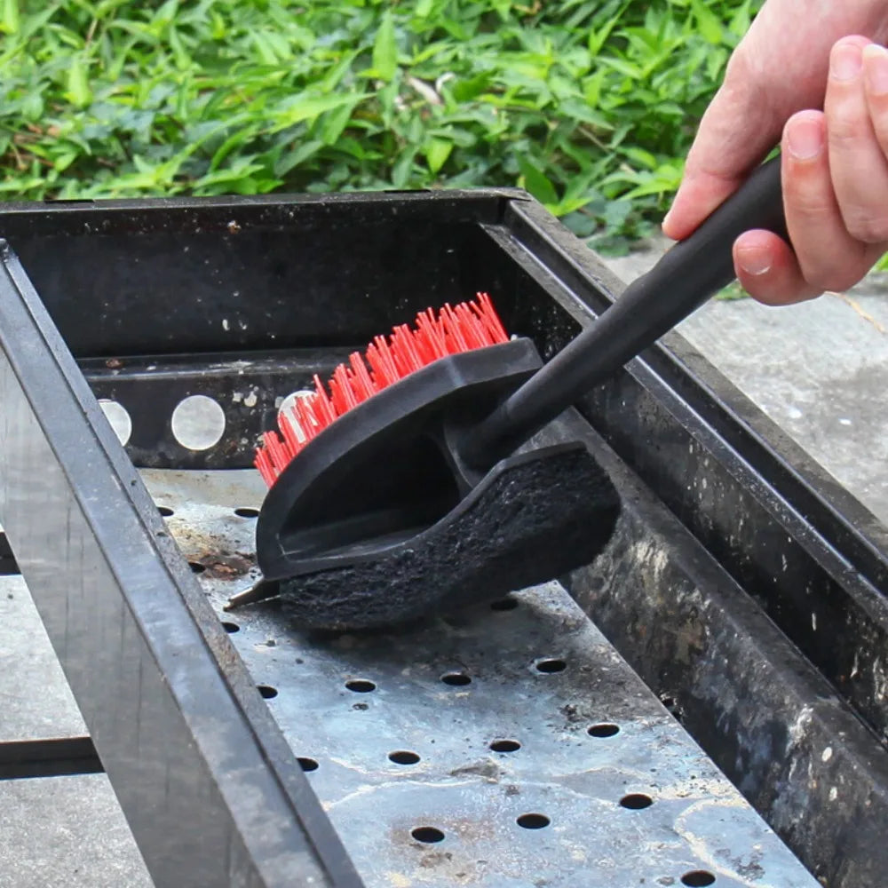 Long Handle Multifunctional Grill Cleaning Shovel Brush, Outdoor Grill BBQ Tools Nylon Cleaning Brush Double Sided Brush