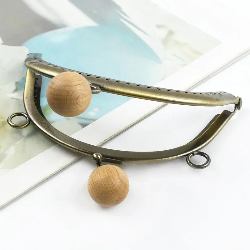 1/2/5Pcs Metal Wood Bead Purse Frame 12.5/16.5/20.5cm Wallet Kiss Clasp Bag Handle DIY Handmade Leather Craft Sewing Accessories