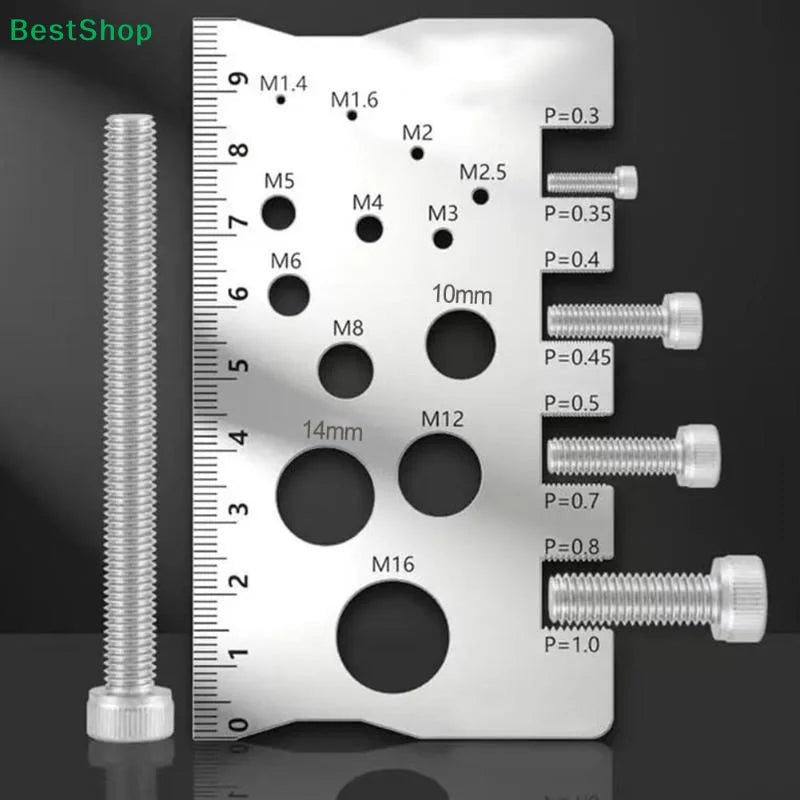 ✍Stainless Steel Screw Thread Gauge, Metric Bolt Size & Pitch Measuring Tool with Built-in Ruler (M3-M18, P=0.5-P=2)