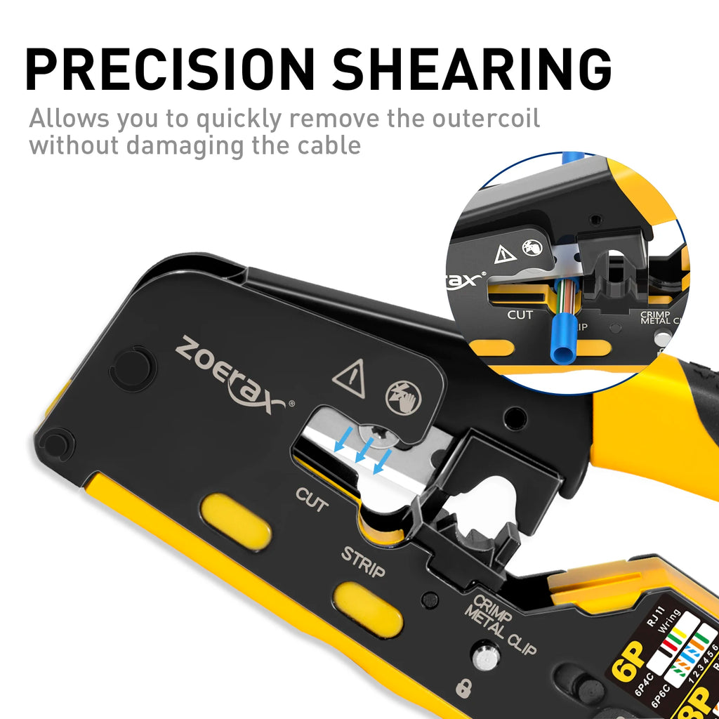 ZoeRax RJ45 Cat7 Crimp Tool Ethernet Crimping Tool Wire Cutter Crimper For Cat7 Cat6a Cat6 Cat5e Pass Through Connectors