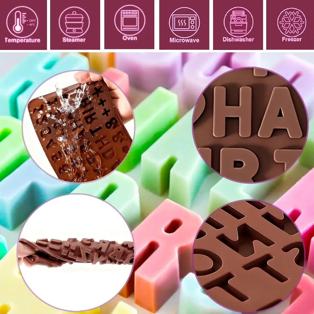 2 pcs Number Chocolate Molds and Letter Silicone Molds,kitchen utensils,with Happy Birthday Cake Decorations Symbols,for Chocolate, Candy, ice cubes,cake cookies (Brown)