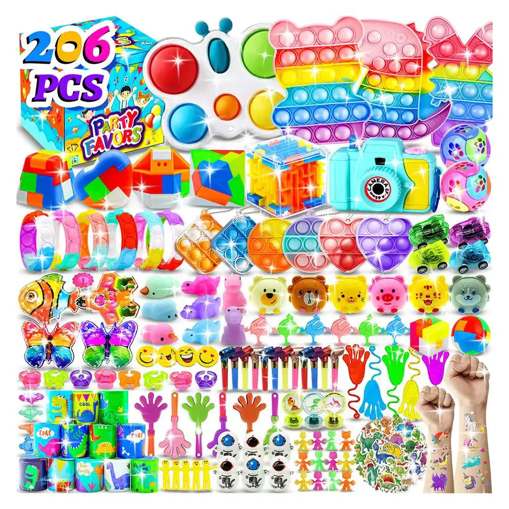 206PCS Fidget Toys Party Favors for Kids 14-18 Pinata Stuffers Treasure Chest Box Classroom Goodie Bag Stuffers