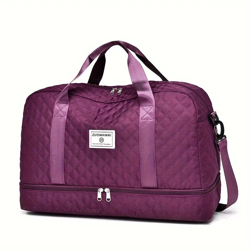 Casual nylon travel luggage bag,  large capacity sports and fitness storage, multi pocket portable weekender overnight bag