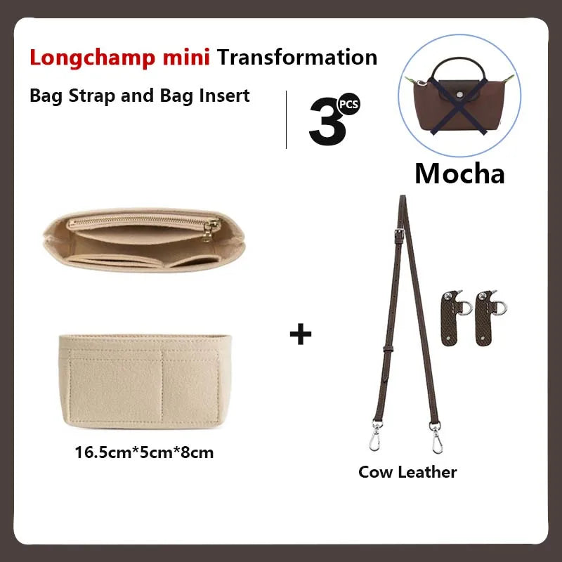 Bag Insert For LongChamp Mini Bag Organizer Felt Mini Bag Organizer for le pliage Green Pouch with Handle Small Handbag Shaper