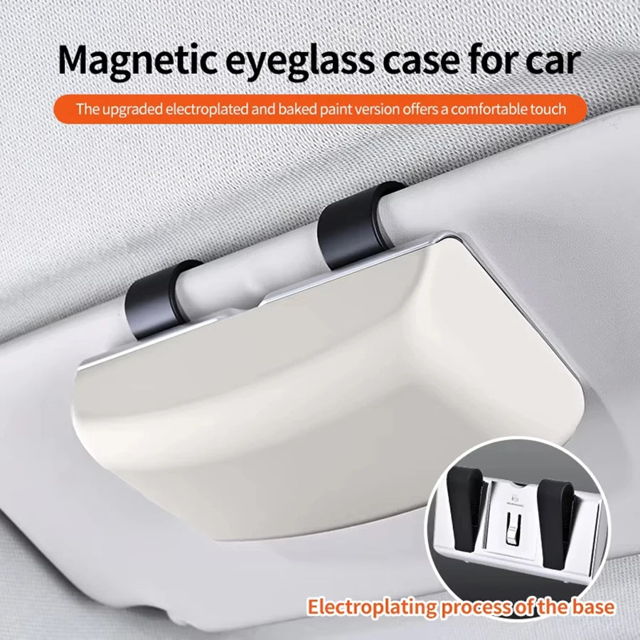 Magnetic Switch Car Glasses Box Portable Car Sun Visor Sunglasses Holder Car Eyeglass Case Portable Electroplated Glasses Box