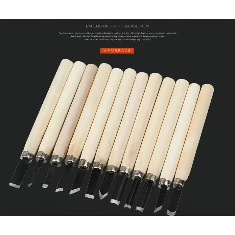 12pcs Wood Carving Chisels Set for Detailed Woodworking Basic Cutting DIY Hand Tools Gouges Knife Kit Craftsmanship