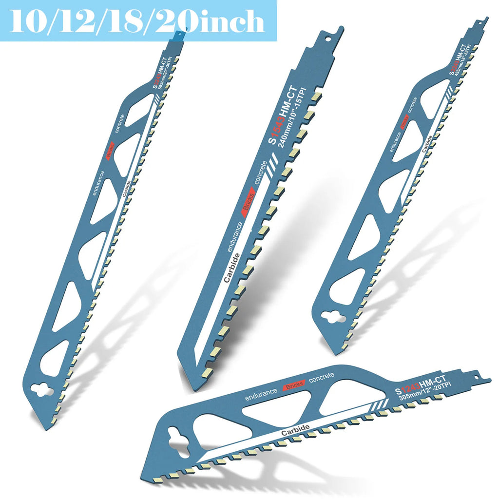 Reciprocating Saw Blade 10/12/18/20inch Carbide Sawzall Blades for Cutting Aerated Concrete, Concrete Block, Brick, Hand Tools