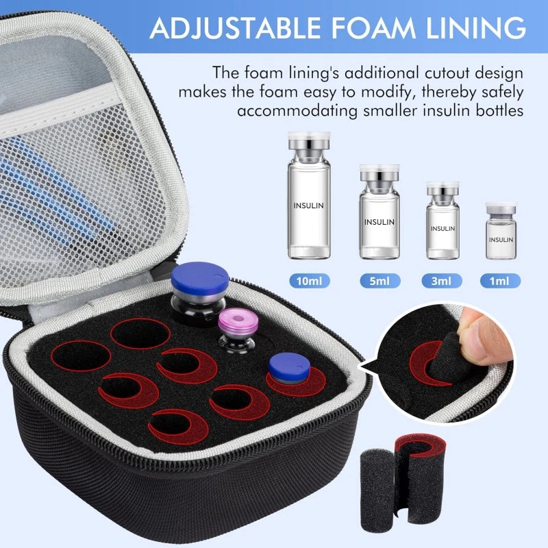 10/15 Slots Insulin Vial Storage Case Portable Peptide Vial Organizer Wear-resistant EVA 1-10ml Vials Diabetes Medication Protec