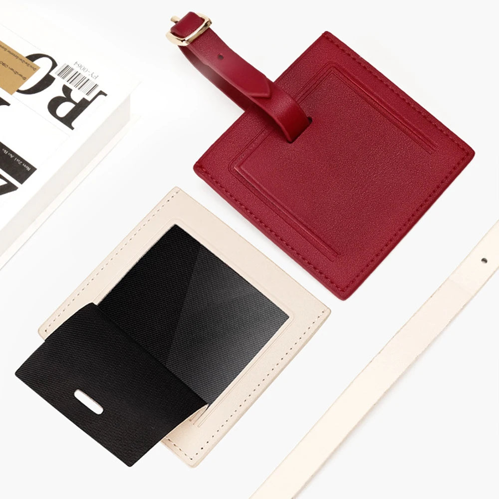 Customized name leather luggage tag travel case anti-loss sign leather sign square boarding pass