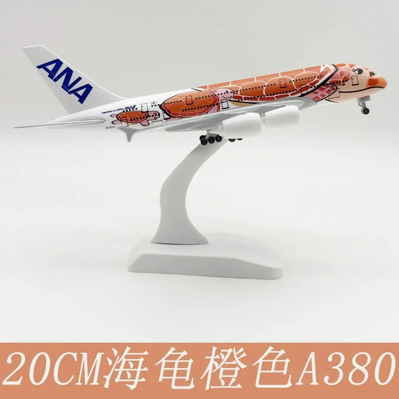 20cm Japan ANA Airlines Series A380 Sea Turtle Simulated Aircraft Model 1:400 Scale Alloy Diecast Airplane Kids Toys With Wheel