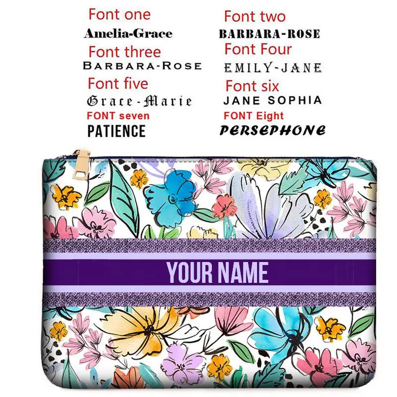 Graceful Customizable Name Women's Canvas Clutch Makeup Bag Purse Party Weekend Vacation Travel Cosmetic Bag Mobile Pouch Wallet