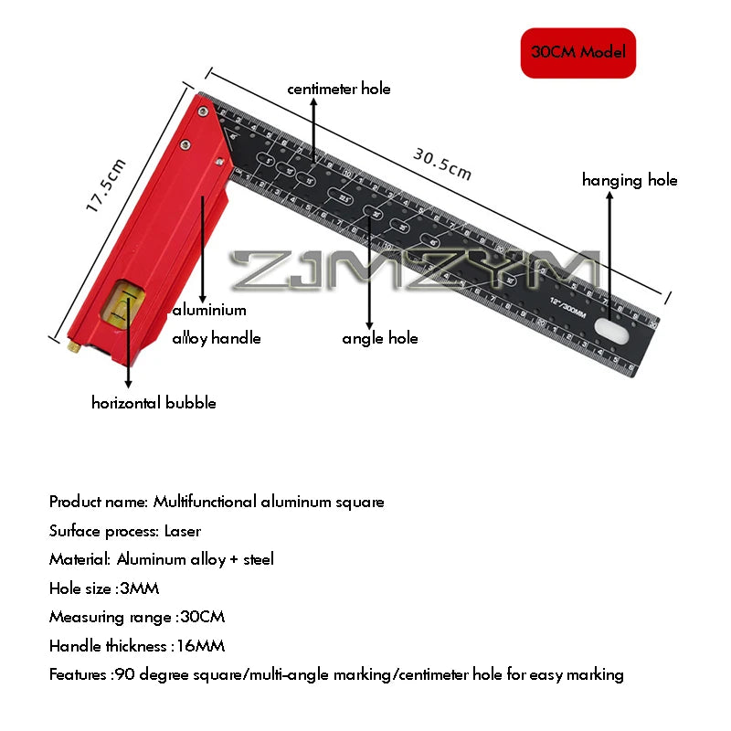 Aluminum Alloy Multi-angle Measuring Ruler Square Ruler Parallel Line Drawing Hole Scribing Ruler Layout DIY Tool отверстиями