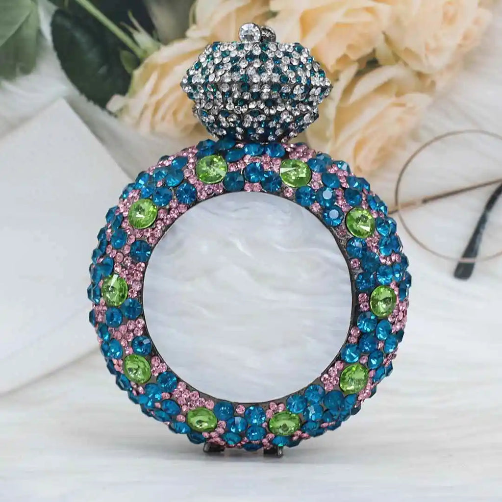 New Design Big Diamond Ring Bag Women Clutch Purse Bridal Wedding Rhinestone Evening bags lady handbags Silver and gold