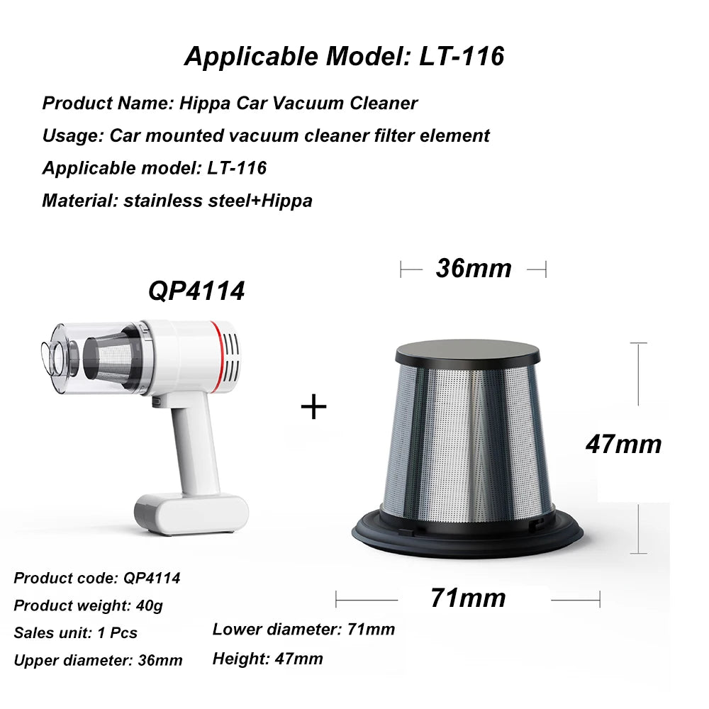 1 Pcs Car mounted vacuum cleaner filter element Hippa Car Vacuum Cleaner LT-116 LT-116 stainless steel filter Car cleaning