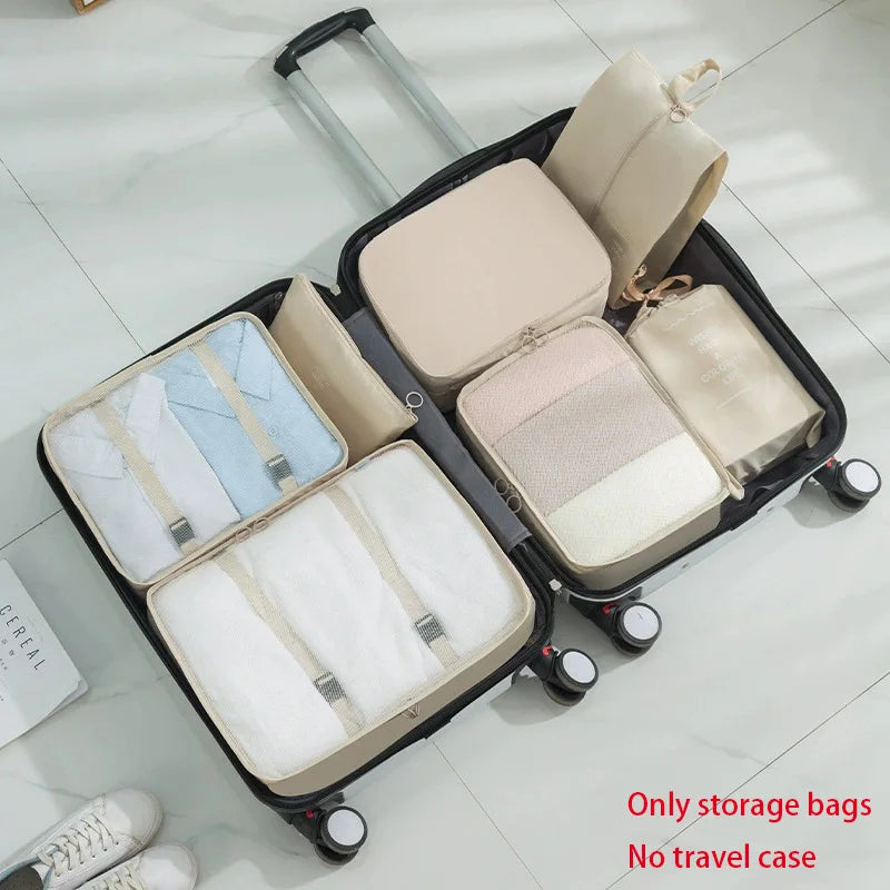 7-piece Set Travel Organizer Set Folding Storage Bags Wardrobe Cube Suitcase Packing Luggage for Clothes & Shoes