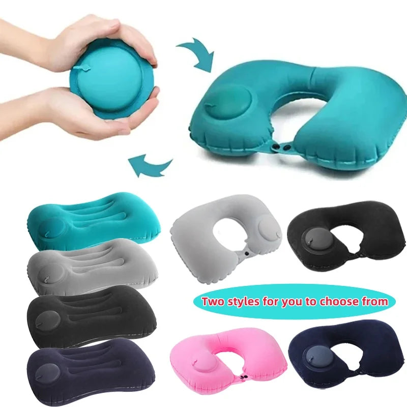 Car Portable Neck Protection U-shaped Compression Inflatable Pillow, Outdoor Nap, Camping, Travel Flocking PVC Airplane Pillow