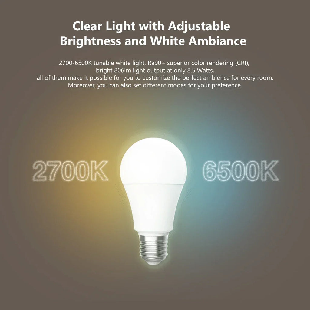 Aqara LED Bulb T1 Zigbee Smart Adaptive Bluetooth Light Bulb E27 2700K-6500K 220-240V For Xiaomi Smart Home Mi Home Homekit App
