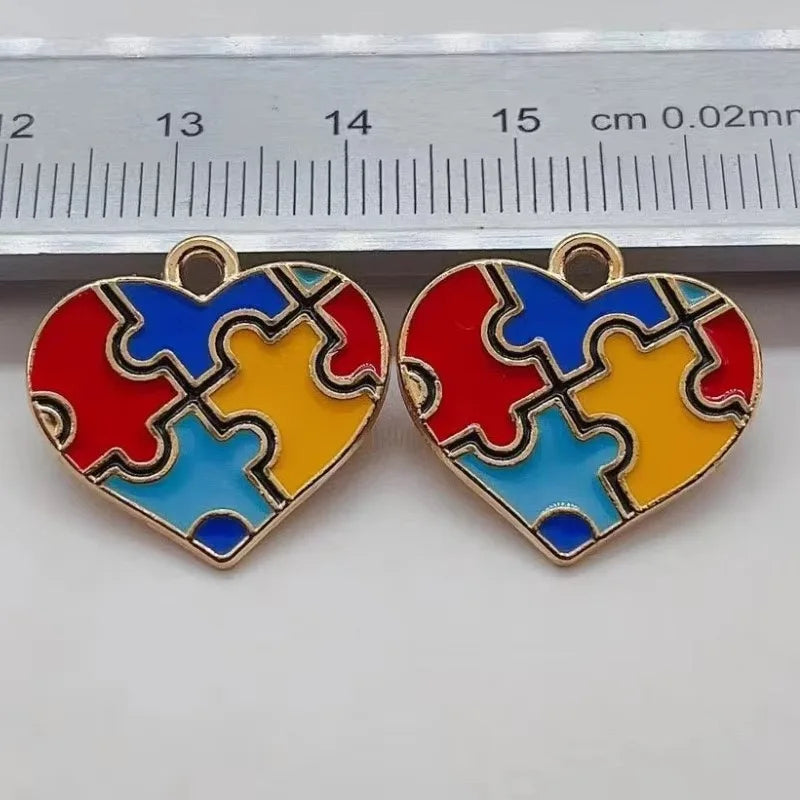 10pcs Autism Heart shaped Color Puzzle Alloy Drip Oil Pendant DIY Jewelry Accessories