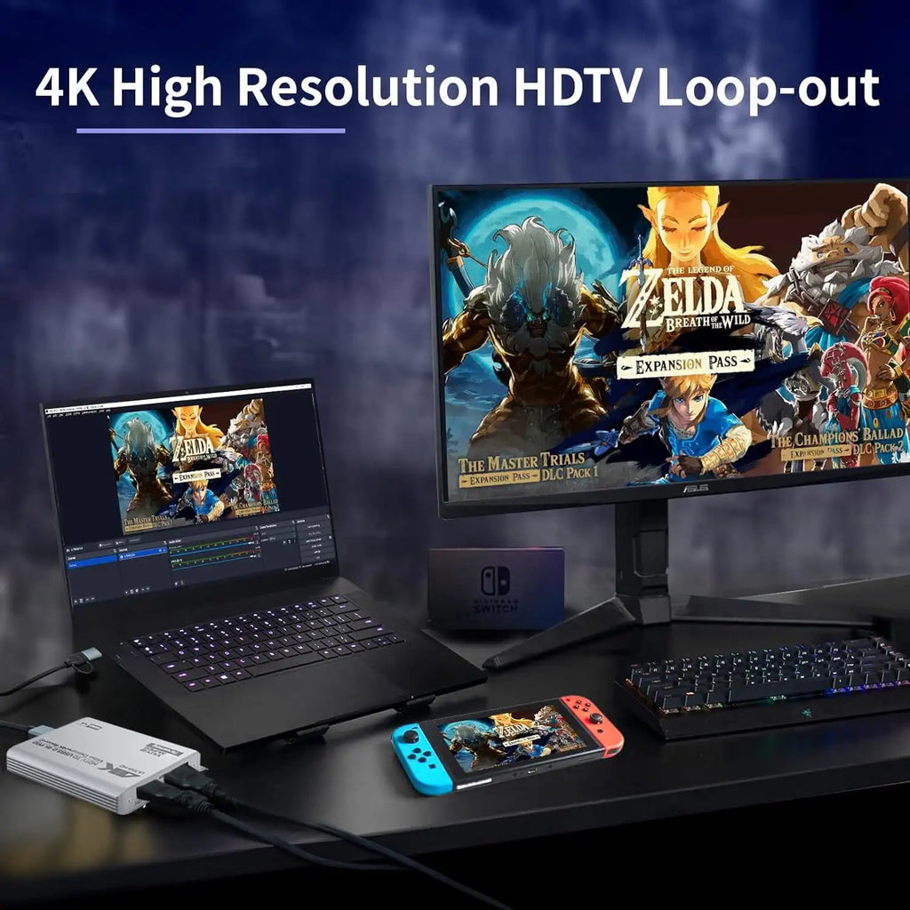 USB 3.0 4K HDTV Video Capture Card with Loop-Out 1080P 60FPS Audio Video Capture for PS5, Switch, Xbox ,Camera, PC, OBS
