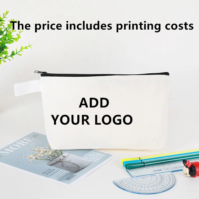 20/30/50/100bags/lot Customized Logo Colored Canvas Makeup Bag, Women's Handbag, Student Pencil Case 25x13x4.5cm