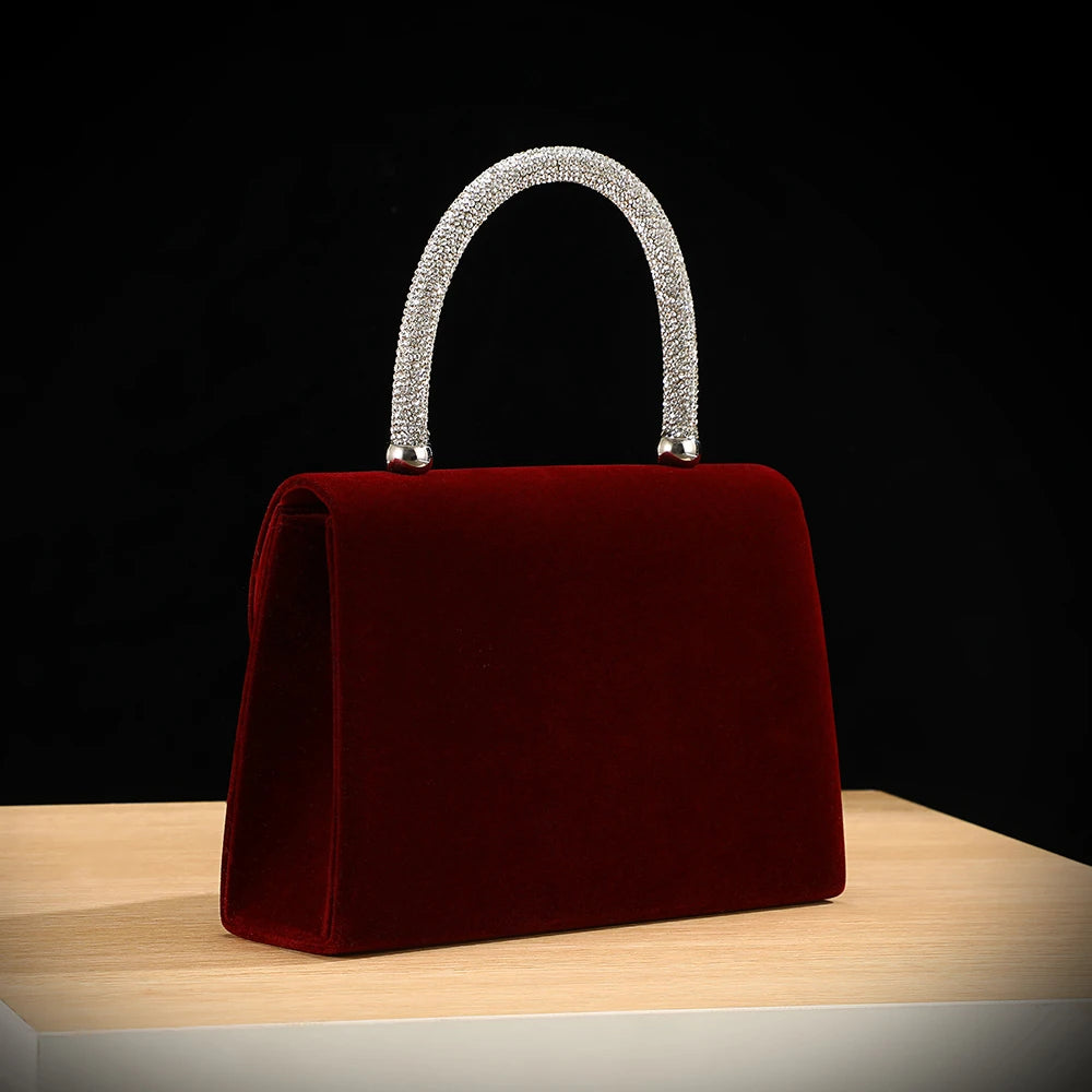 New velvet bow rhinestone handbag - luxurious evening dress bag - fashionable shoulder bag