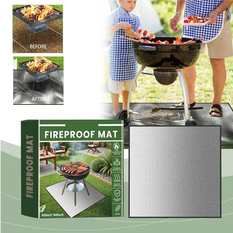 camping BBQ Mat Floor Outdoor 40x40inches Fireproof Mat BBQ Heat Resistant Grill Mat Reusable Anti-Slip Fireplace Mat Waterproof
