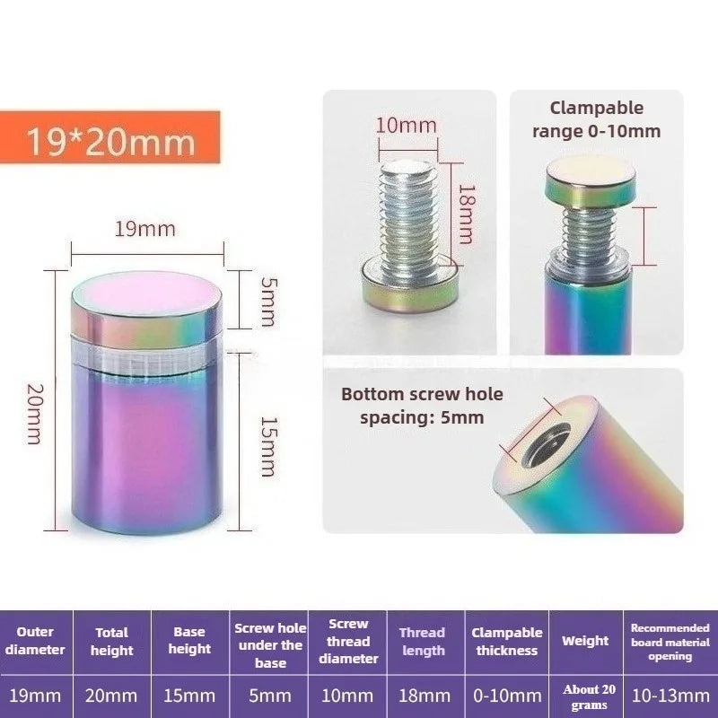 4Pcs Rainbow acrylic Picture Frame Glass Sign Standoff Nail Wall Mount Standoff Holder Stainless Steel Advertise Fixing Screw
