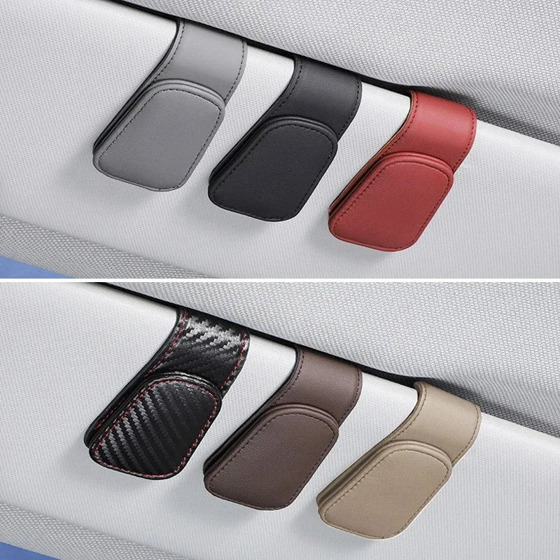 Magnetic Leather Sunglasses Clip Multifunctional Ticket Card Holder Car Sun Visor Interior Accessories