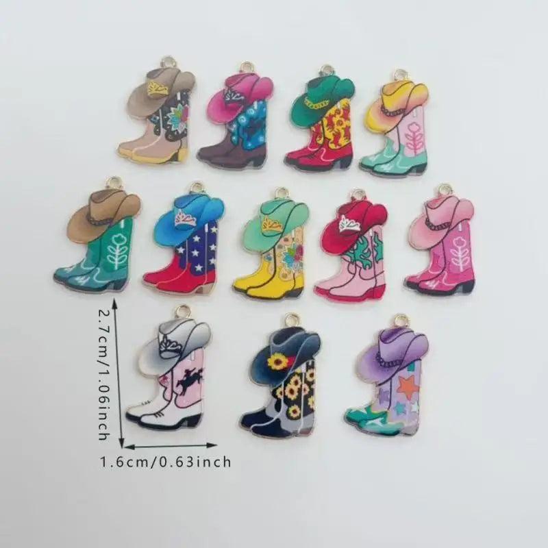12pcs Western Cowboy Boots Hat Pendant DIY Accessories Pendant Earrings Keychain Necklace Bracelet Accessories