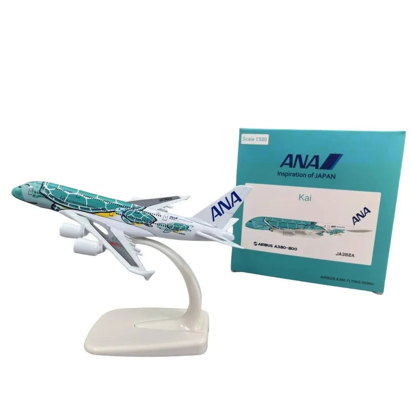 New 14CM 1/500 Scale Airbus A380 Japan ANA Airlines Blue Turtle KaLa Plane Model Alloy Aircraft Airplane Collection Display Fans